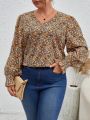 SHEIN Frenchy Women's Plus Size Floral Printed Ruffle Sleeve Blouse