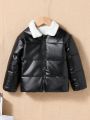 SHEIN Kids HYPEME Young Boy Teddy Lined PU Leather Puffer Coat