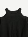 SHEIN Teenage Girls' Long Sleeves Off-Shoulder Casual Sweater