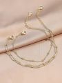 2pcs Minimalist Gold-color Chain Link Bracelet Set For Women's Daily Wear