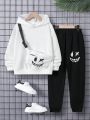 SHEIN Kids EVRYDAY 3pcs/Set Tween Boys' Hooded Sweatshirt, Pants And Bag Set