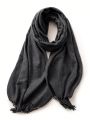 1pc Women's Deep Grey Tassel Fringe Faux Cashmere Warm And Versatile Plus Size Scarf Shawl Suitable For Daily Use