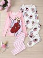 2pcs/Set Tween Girls' Cartoon Unicorn Printed Pajama Set