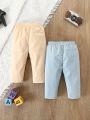 Baby Boy'S Solid Color Casual Pants 2pcs/Set