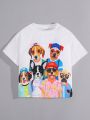 SHEIN Kids QTFun 1pc Toddler Boys' Casual Cartoon Dogs Group Print Loose Fit Drop Shoulder Short Sleeve T-Shirt With Round Neck