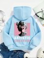 Big Girls' Casual Cartoon Pattern Long Sleeve Hoodie, Suitable For Autumn And Winter