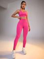SHEIN Daily&Casual Women's Crossed Open Back Bra And High Waist Leggings Yoga Sports Set