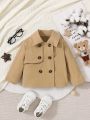 SHEIN Baby Boys' Casual Elegant Academy Retro Notched Collar Windbreaker For Spring And Autumn
