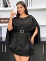 SHEIN Privé Plus Size Women'S Spring Clothing Cape Sleeve Glittery Party Shirt