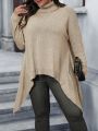 SHEIN Essnce Plus Turtleneck Batwing Sleeve Asymmetrical Hem Sweater
