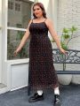 SHEIN Qutie Plus Size Women'S Black Cherry Printed Spaghetti Strap Dress