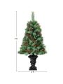 Costway 4 ft Christmas Entrance Tree with Pine Cones Red Berries and Glitter Branches