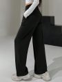 DAZY Ladies' Long Wide-Leg Pants With Cross High Waist Design