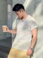 Men's Solid Color V-Neck Short Sleeve Hollow Out Knitted Top