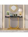 Tribesigns Modern Console Table with Gold Base, 39.4 Inch Faux Marble Veneer Entryway Table, Narrow Sofa Accent Table with Geometric Metal Legs for Living Room, Hallway