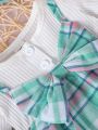 Newborn Baby's Plaid Patchwork Fake Two-piece Dress