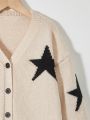 Tween Girls' Five-Pointed Star Pattern Cardigan