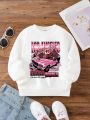 Girls' Toddler Letter & Car Printed Fleece Lined Sweatshirt For Winter