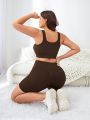 Yoga Basic Plus Size Seamless Vest And Shorts Sports Set