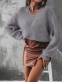 SHEIN Essnce V-Neck Drop Shoulder Sweater