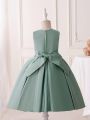 Young Girls' Sleeveless Bowknot & Pleated Formal Dress