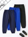3pcs Toddler Boys' Casual Letter Printed Sport Pants With Elastic Waist And Pockets For Spring And Autumn