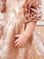 SHEIN Baby Girl Palace Style Gorgeous Three-dimensional Floral Short-sleeved Dress