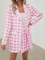 SHEIN Frenchy Women'S Plaid Suit Jacket And Skirt Set