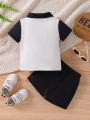 Baby Boys' Color Block Letter Printed Top With Shorts Set