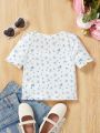 SHEIN Kids Cooltwn Young Girl Casual Floral Print Short Sleeve T-Shirt
