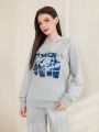 SHEIN Mulvari Hooded Text Printed Casual Two-piece Outfits
