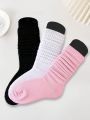 3pairs Plain Color Simple Basic Fashionable Mid-Calf Socks