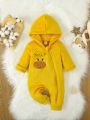 Baby Boy Cartoon Embroidery Zip Up Hooded Jumpsuit