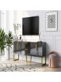 U-Can Modern TV Stand for TVs up to 75 Inches, Storage Cabinet with Drawers and Cabinets, Wood TV Console Table with Metal Legs and Handles for Living room, Black