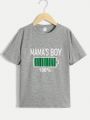 SHEIN Kids EVRYDAY Tween Boys' Fashionable Casual Letter Printed Round Neck Short Sleeve T-Shirt