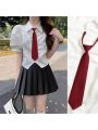 1pc Wine Red School Style Korean & Japanese Unisex Pre-tied Necktie For Women