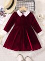 SHEIN Kids QTFun Little Girls' Colorblock Doll Collar Long Sleeve Dress