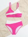 Girls' (Big) Contrast Colored Textured Swimsuit Set