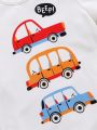 SHEIN Baby Boy'S Casual Cute Cartoon Car Pattern Striped Short Sleeve Romper Bodysuit 4pcs/Set