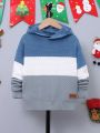 SHEIN Kids EVRYDAY Big Boys' Long Sleeve Color Block Hooded Pullover Sweater