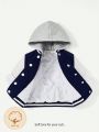 Cozy Cub Baby Boy Letter Graphic Colorblock Hooded Thermal Lined Varsity Jacket