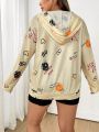 Plus Size Women'S Hooded Sweatshirt With Letter Print