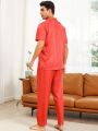 Men'S Contrasting Color Trim Top And Solid Color Long Pants Homewear Set