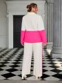 SHEIN Privé Plus Size Elegant Color Block Suit Two Piece