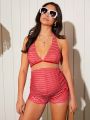 SHEIN Maternity Striped Halter Neck Swimsuit Beachwear
