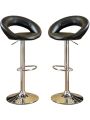 OSQI Black Faux Leather Stool Adjustable Height Chairs Set of 2 Chair Swivel Design Chrome Base PVC Dining Furniture