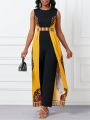SHEIN Lady Women's Color Block Printed Spliced Jumpsuit
