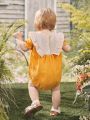 Designer Baby Girl Summer Soft & Skin-Friendly Embroidery Woven Double Side Ruffles Romper With Cute Hat