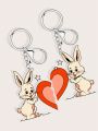 Daily Routine 2pcs Rabbit & Heart Shape Couple Keychain