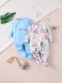 SHEIN 3pcs Baby Boys' Letter Printed Footed Jumpsuit Pajamas Set